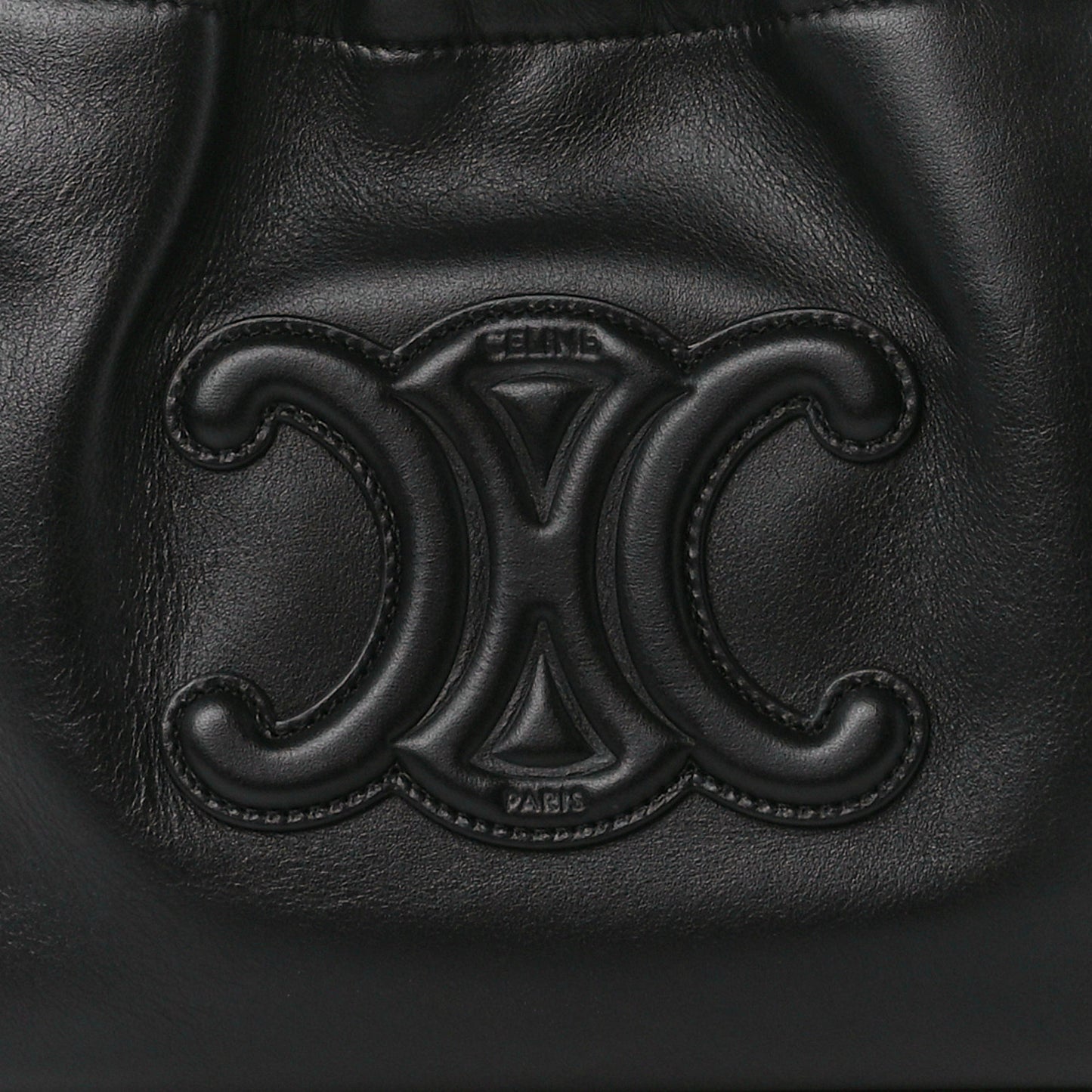 Smooth Calfskin Cuir Small Triomphe Cabas Drawstring Black