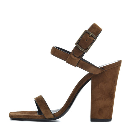 Saint Laurent Suede Oak 100 Ankle Strap Sandals 39 Land 1 of 14