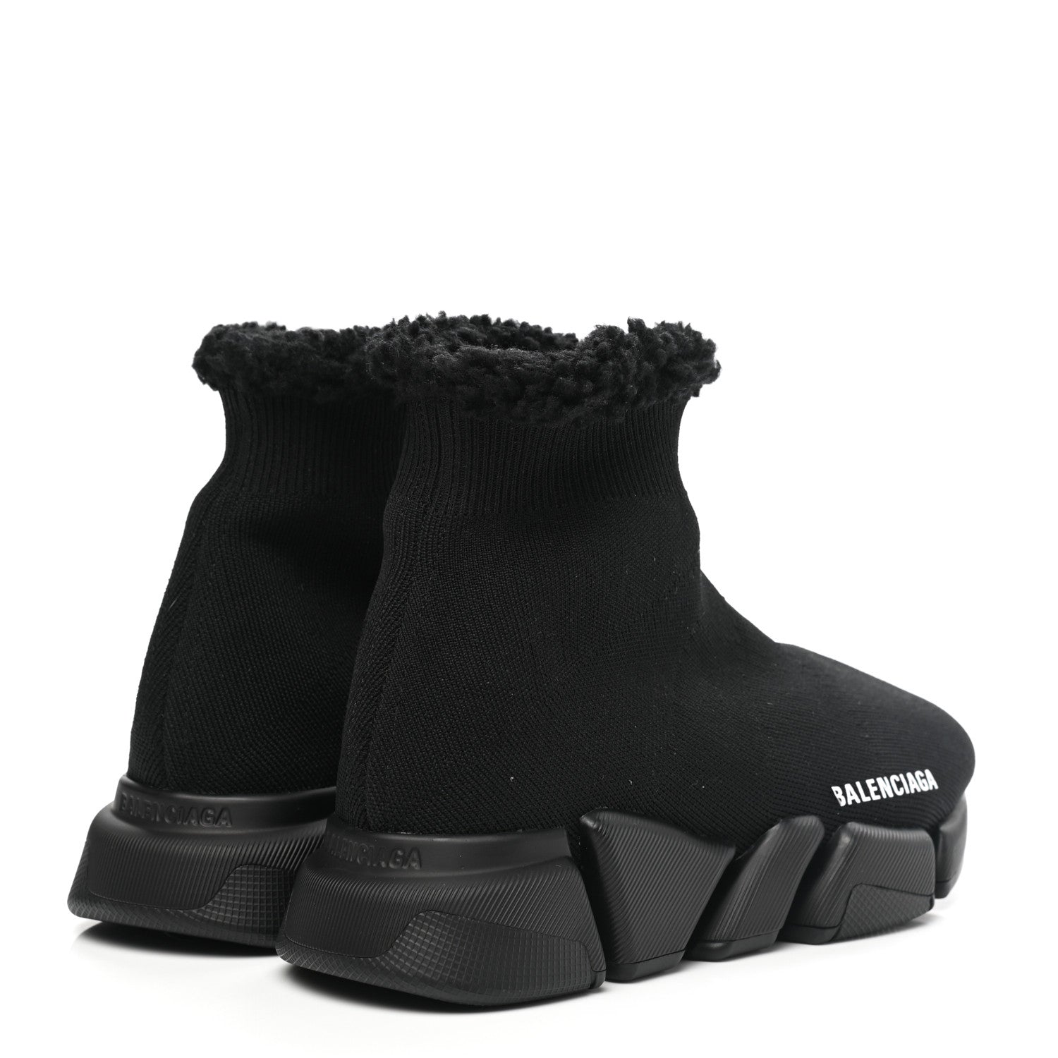 Balenciaga Technical 3D Recycled Knit Fake Fur Womens Speed 2.0 Sneakers 36 Monocolor Black 4 of 7
