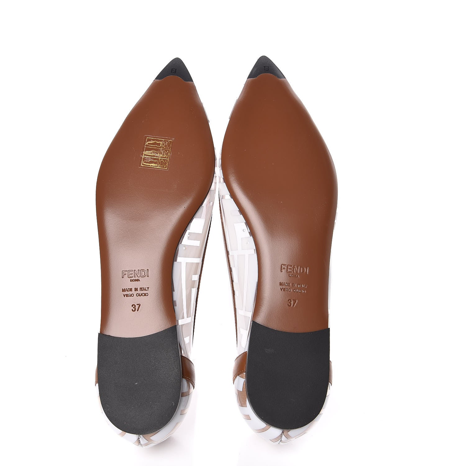 Fendi PVC Calfskin FF Colibri Ballerina Flats 37 White Cuoio 5 of 8