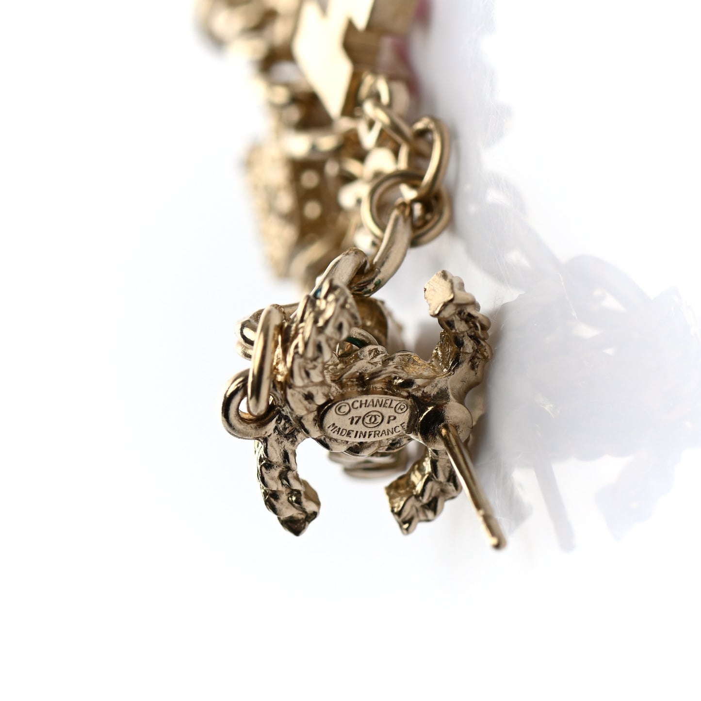 Crystal Enamel Pearl CC Logo Drop Earrings Gold Multicolor