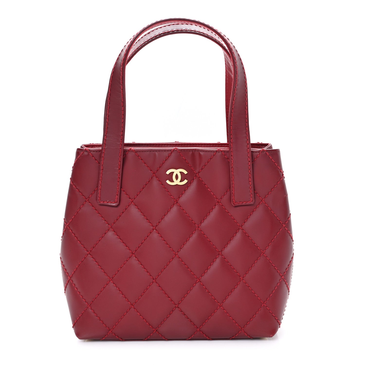Chanel Calfskin Stitch Small Surpique Tote Red 1 of 12