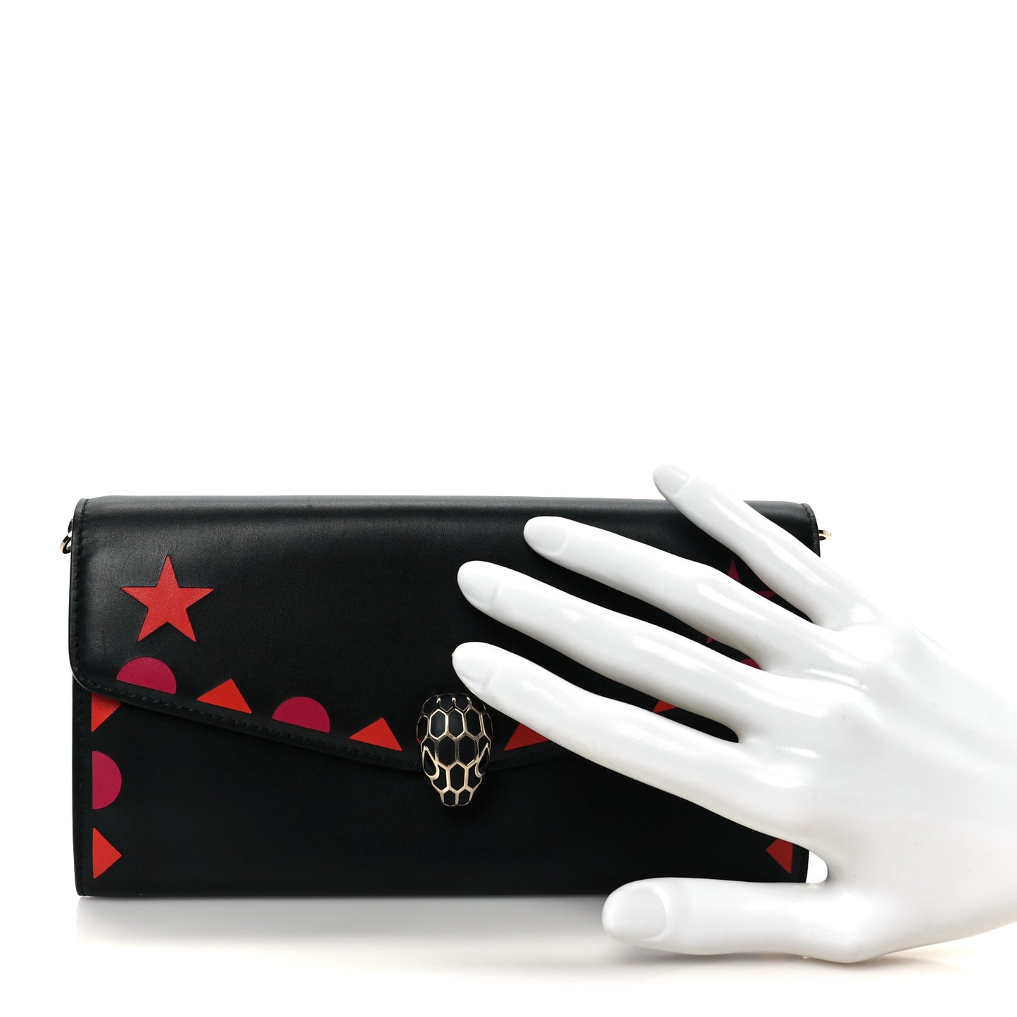 Calfskin Serpenti Forever Star Chain Wallet Black Red