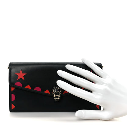 Bulgari Calfskin Serpenti Forever Star Chain Wallet Black Red 2 of 9