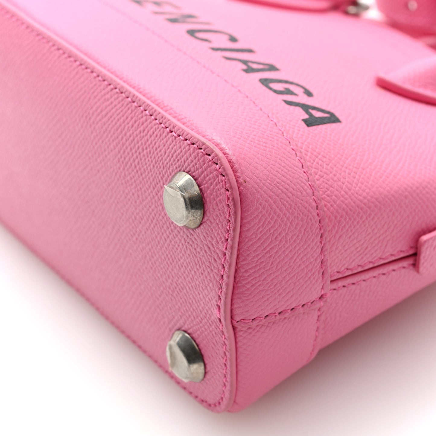 Signature Grained Calfskin Logo XXS Ville Top Handle Bag Rose Bubblegum Black