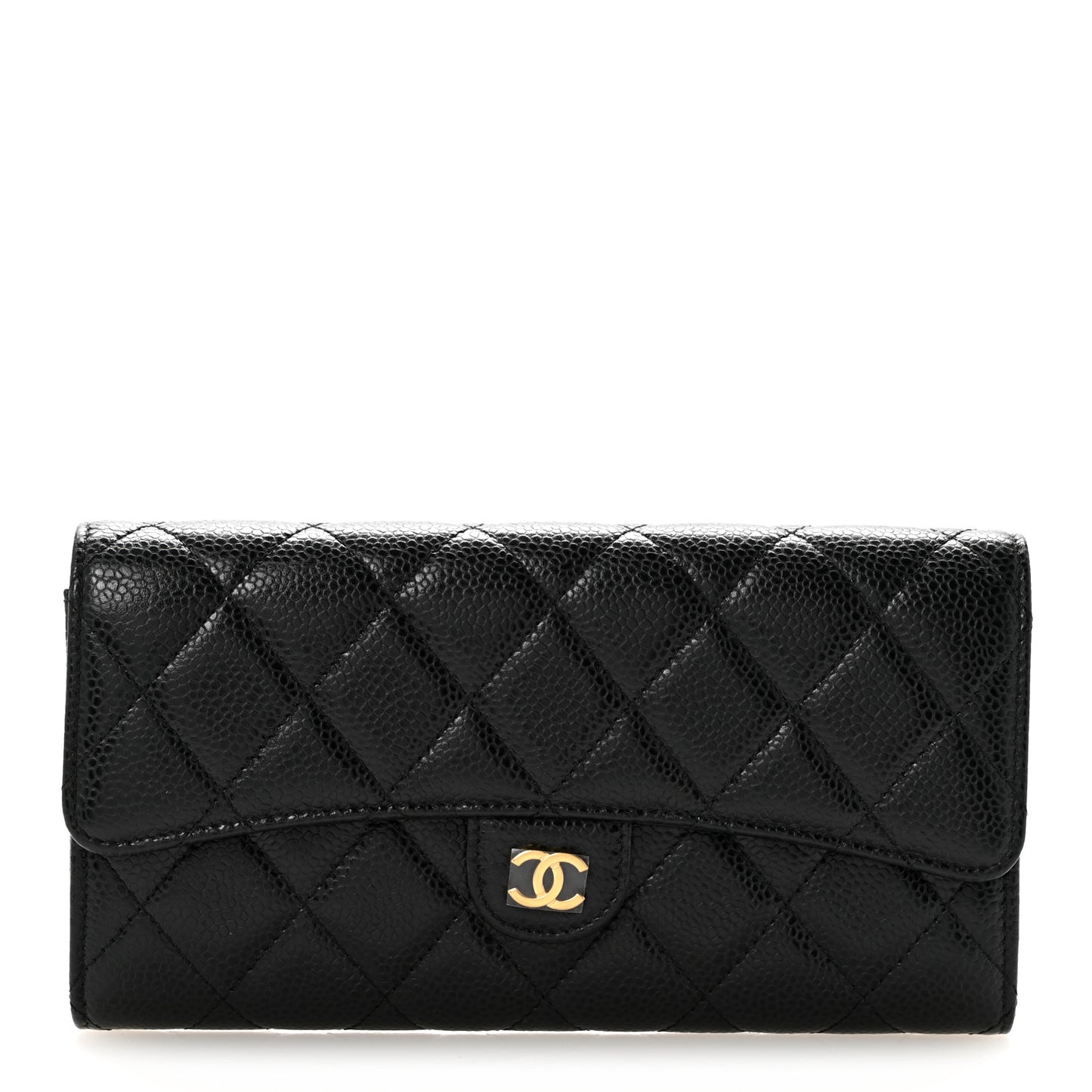 Caviar Quilted Large Gusset Flap Wallet Black