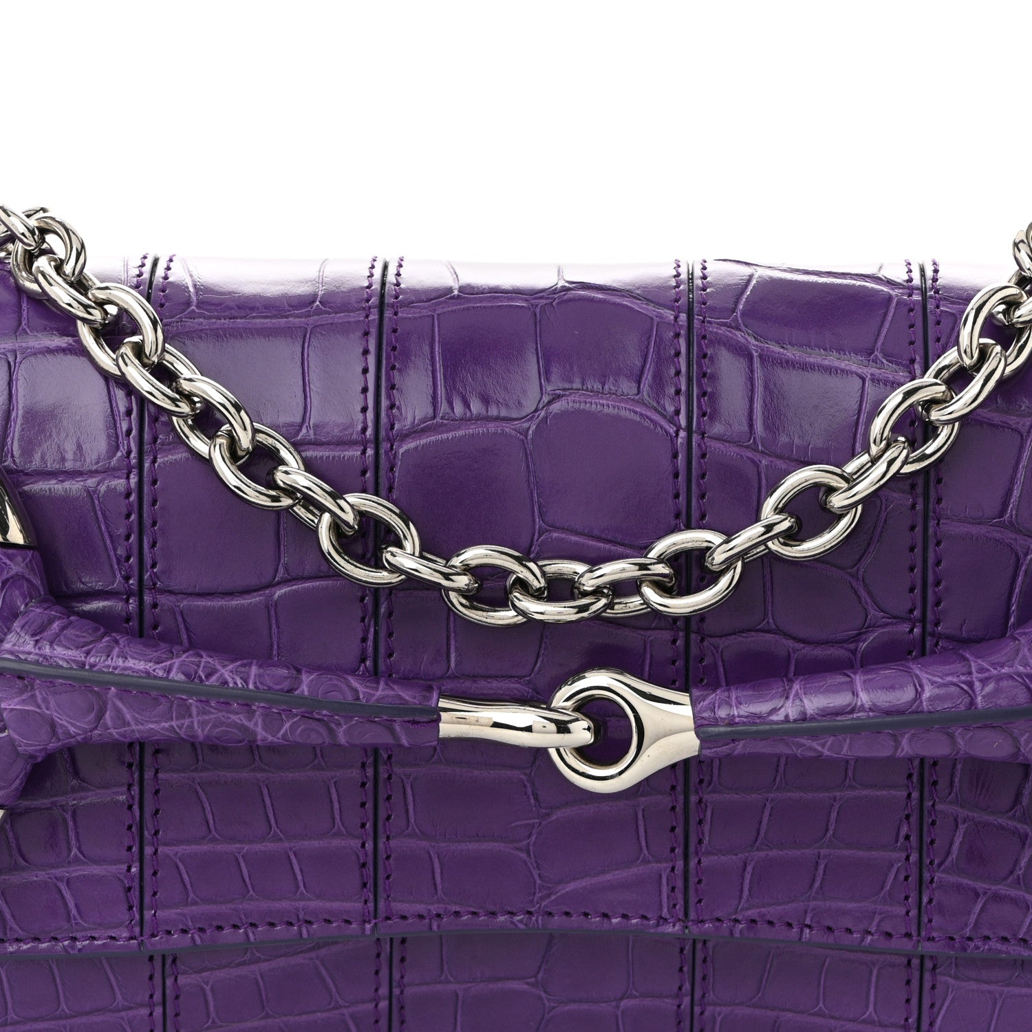 Gucci Alligator Embossed Medium Maxi Horsebit Chain Shoulder Bag