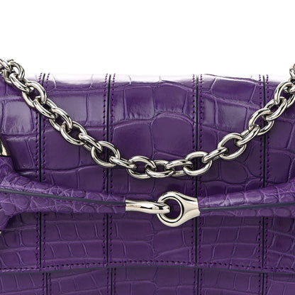Gucci Alligator Embossed Medium Maxi Horsebit Chain Shoulder Bag Purple 8 of 12