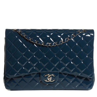 Chanel Patent Quilted Maxi Double Flap Navy Blue 1 of 9