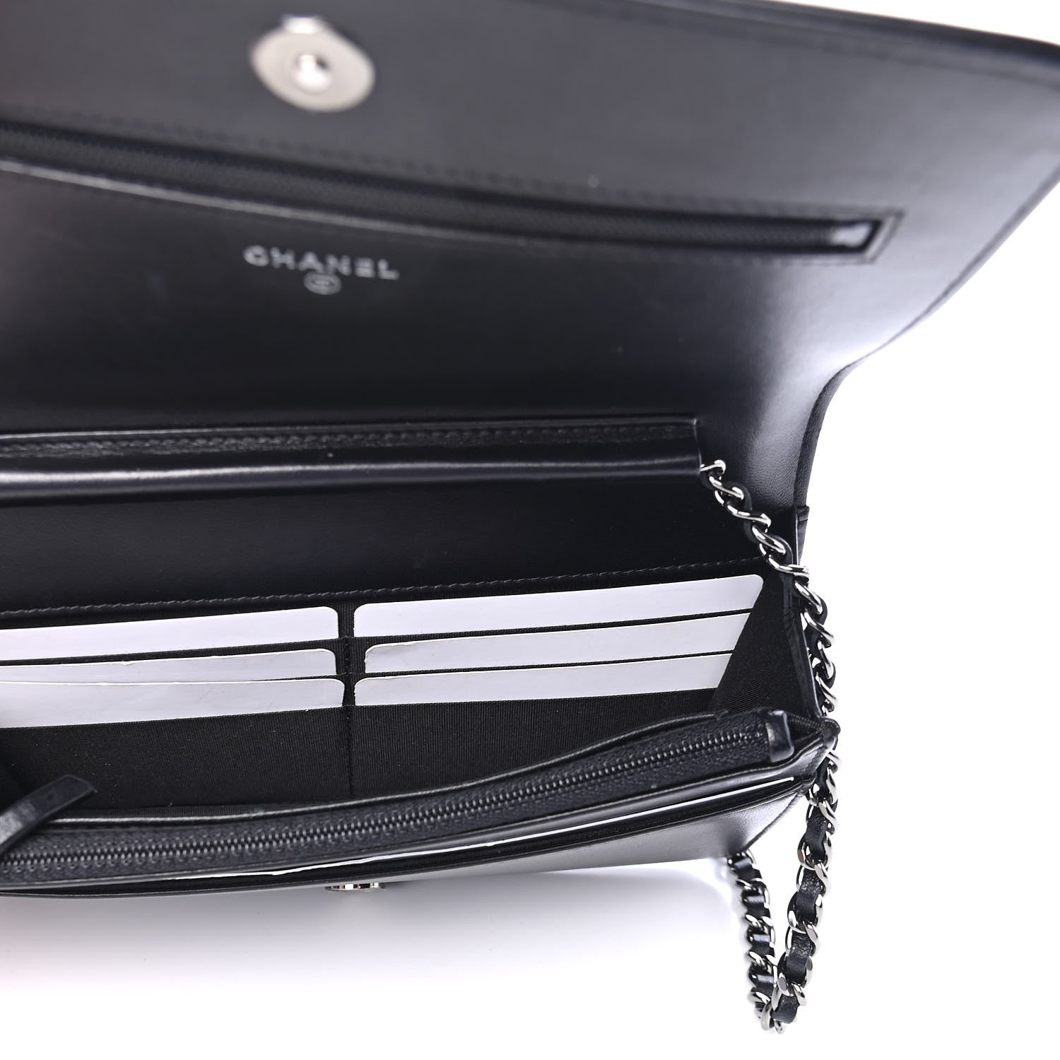 Chanel Calfskin Crystal Studded Chevron Boy Wallet On Chain WOC Black 4 of 4