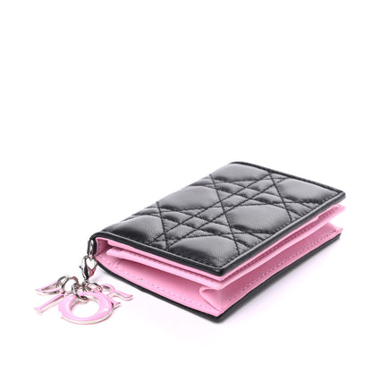 Christian Dior Lambskin Cannage Bi-Color Small Lady Dior Flap Card Holder Black Pink 4 of 7