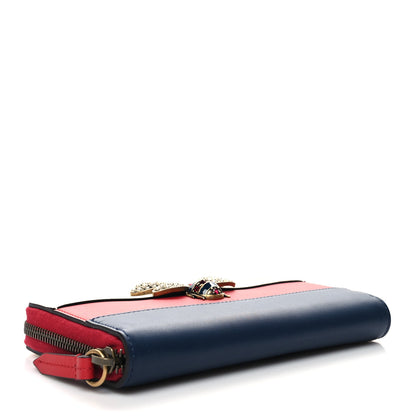 Gucci Calfskin Queen Margaret Zip Around Wallet Blue Agata Hibiscus Red Mystic White 4 of 10