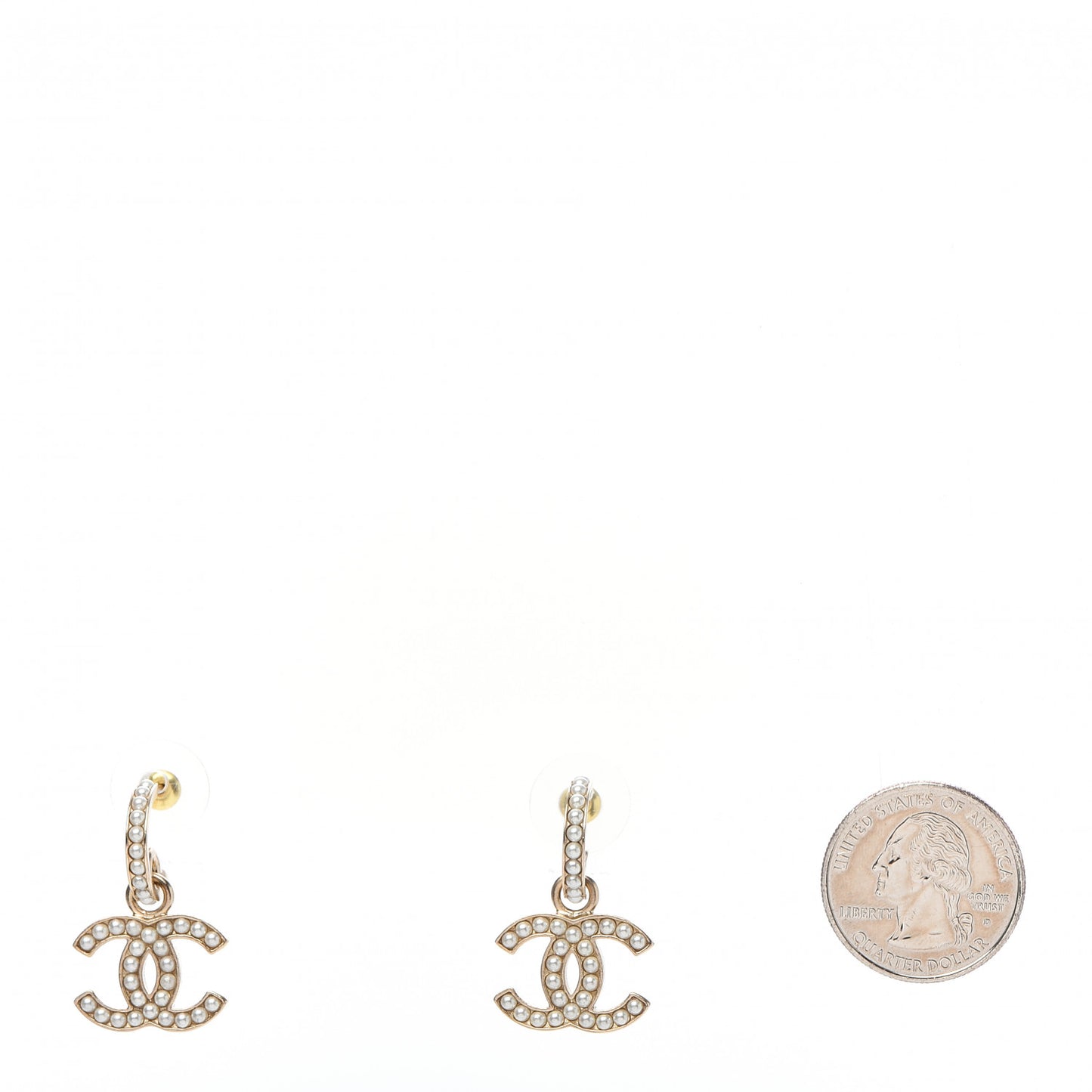 Pearl CC Hoop Drop Earring Gold