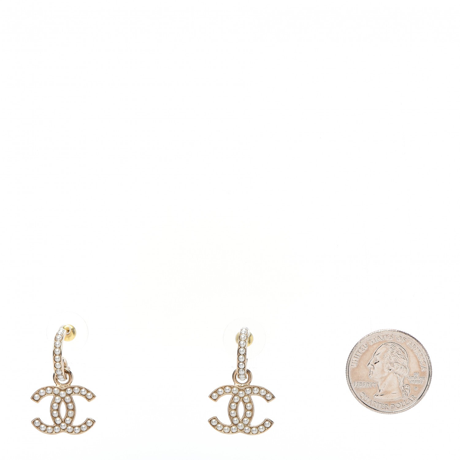 Chanel Pearl CC Hoop Drop Earring Gold 2 of 5