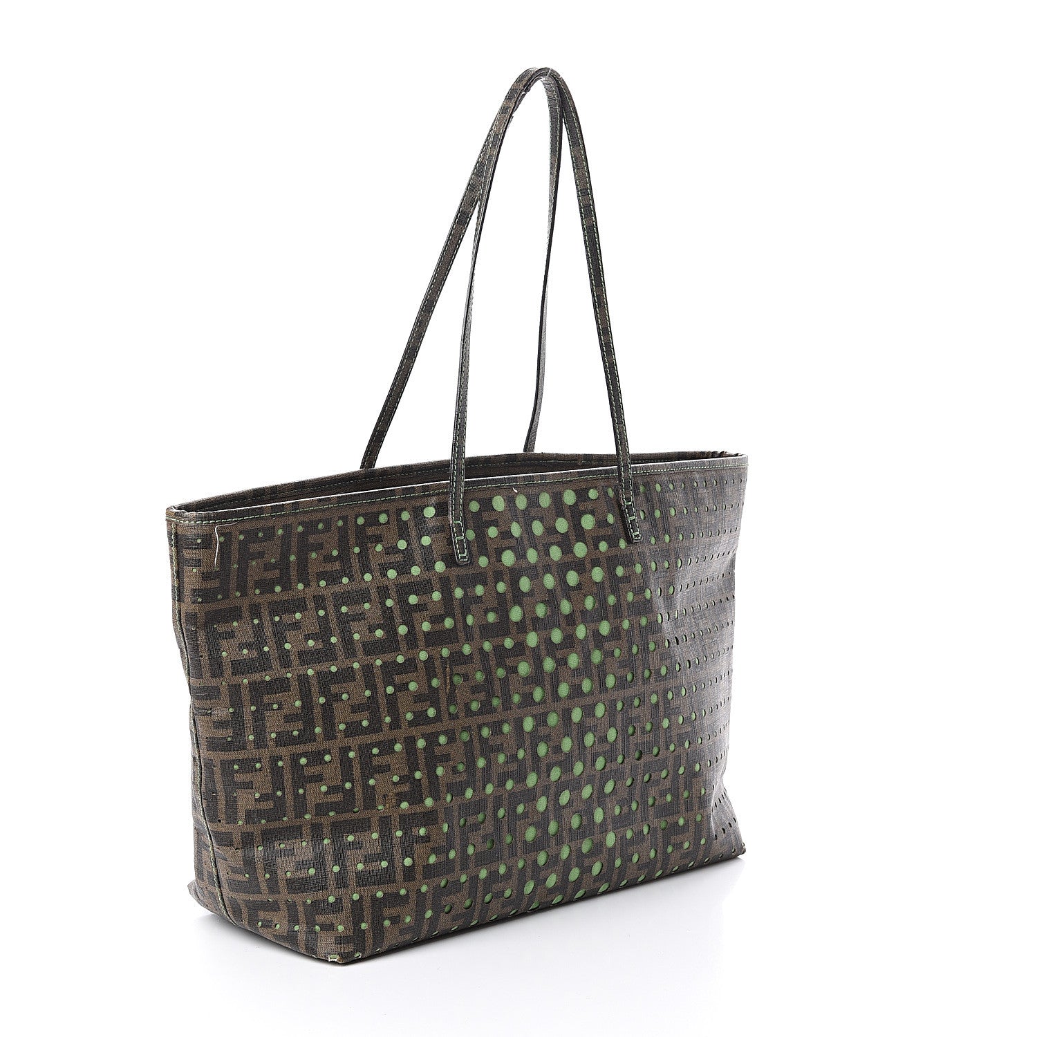 Fendi Zucca Spalmati Perforated Medium Roll Tote Tobacco Verde Pisel 2 of 9