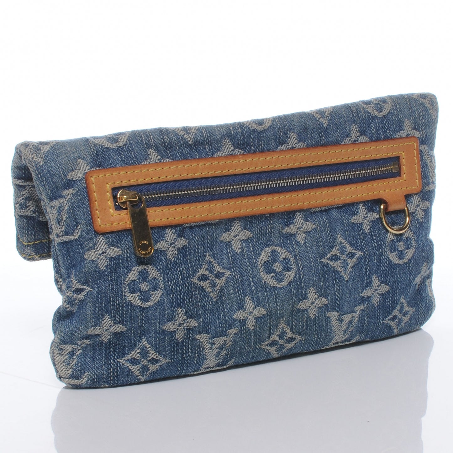 Monogram Denim Pochette Plat Clutch Blue