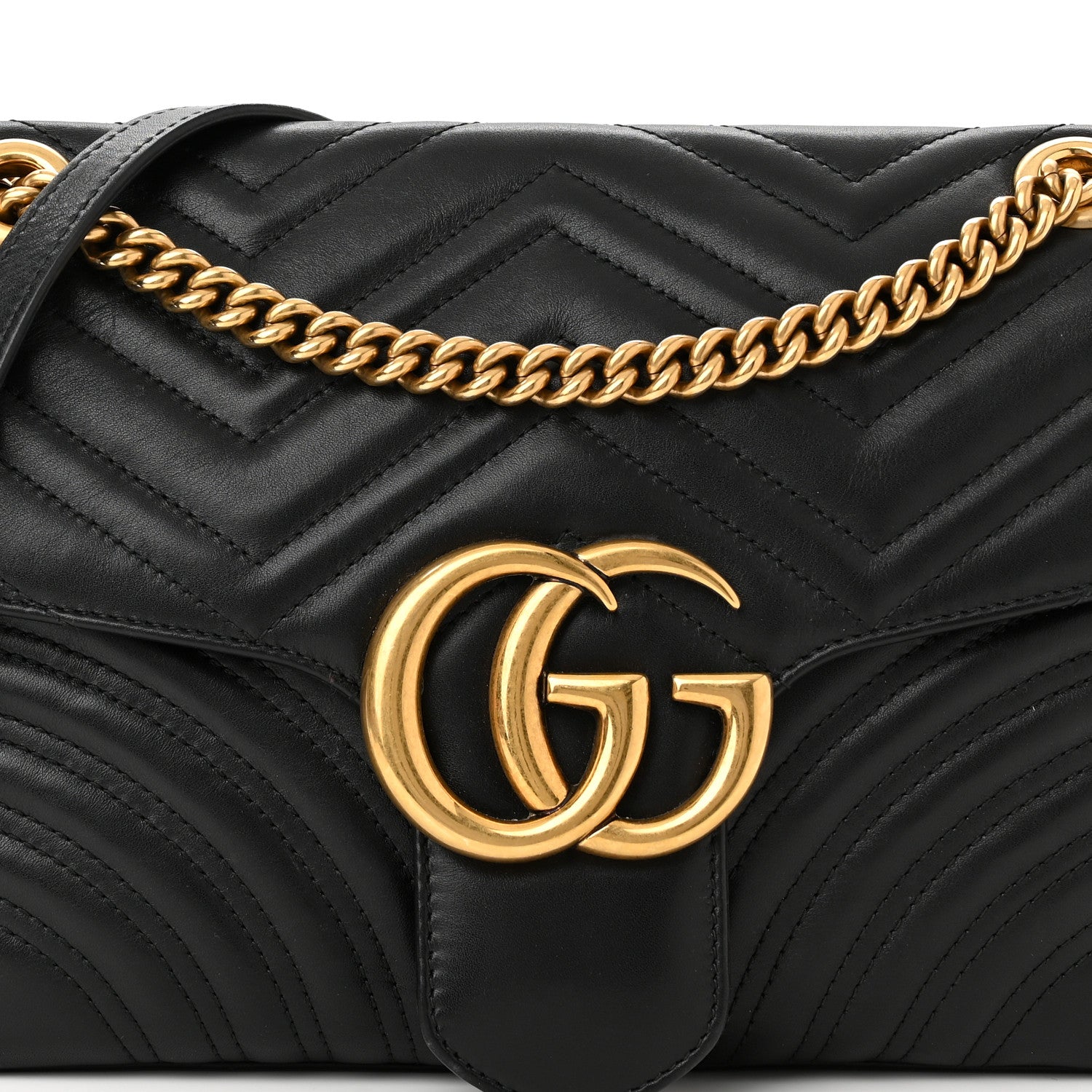Gucci Calfskin Matelasse Medium GG Marmont Shoulder Bag Black 8 of 12