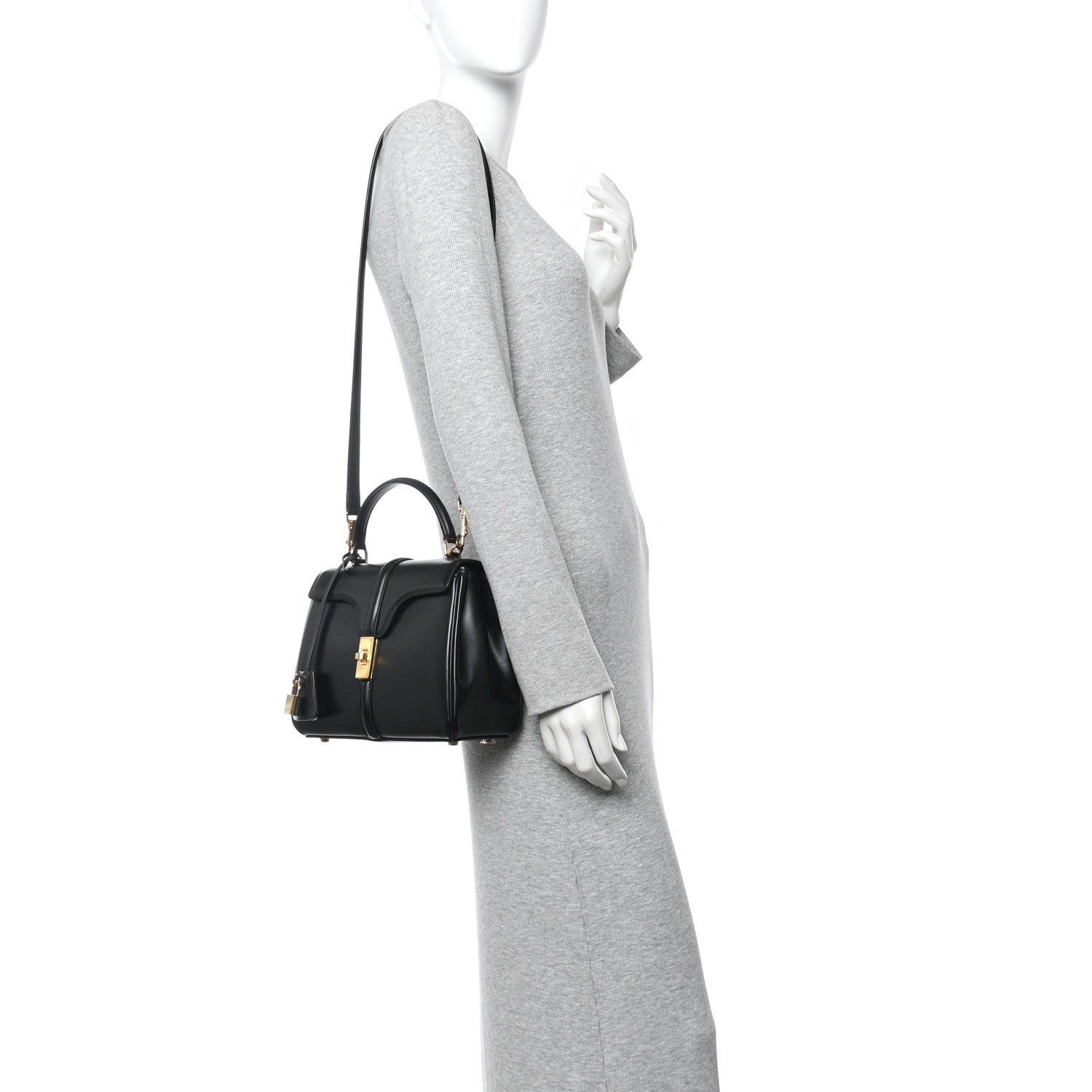 Celine Satinated Calfskin Small 16 Top Handle Bag Black 2 of 11