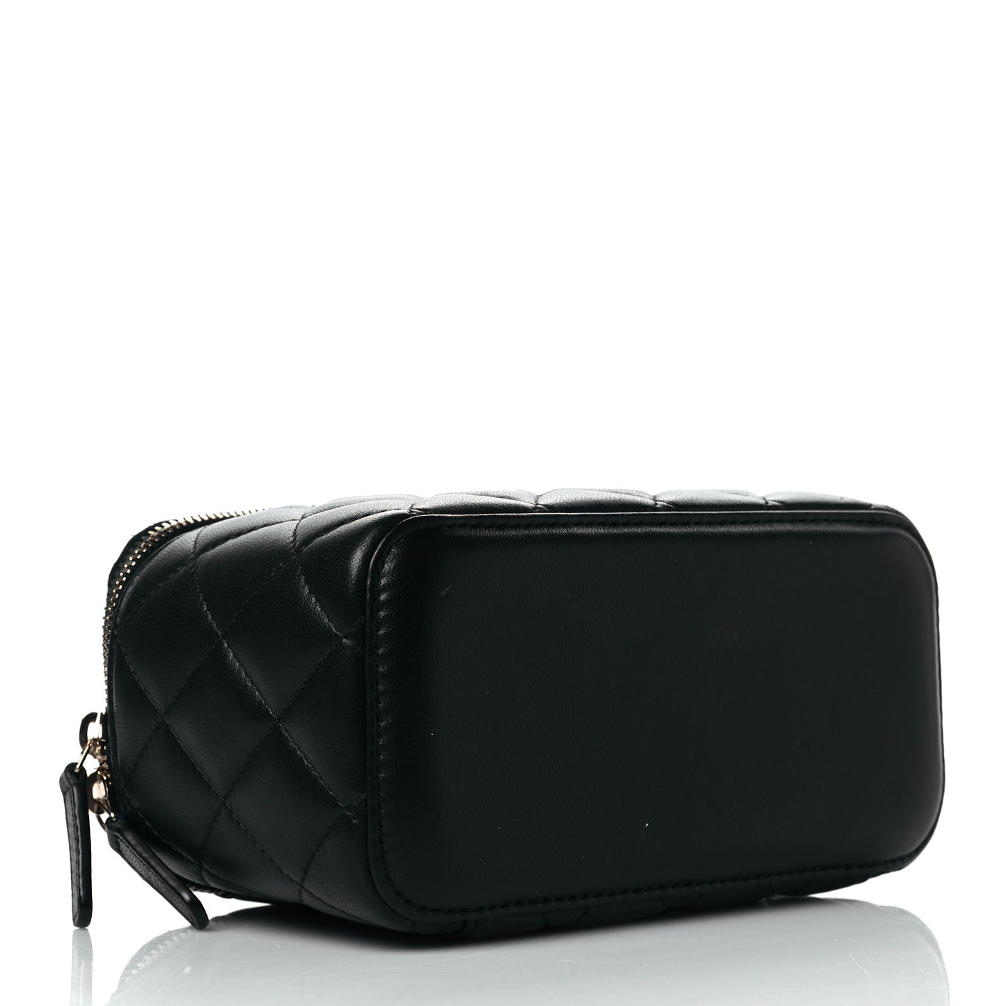 Lambskin Quilted Small Pearl Crush Vanity Case With Chain Black