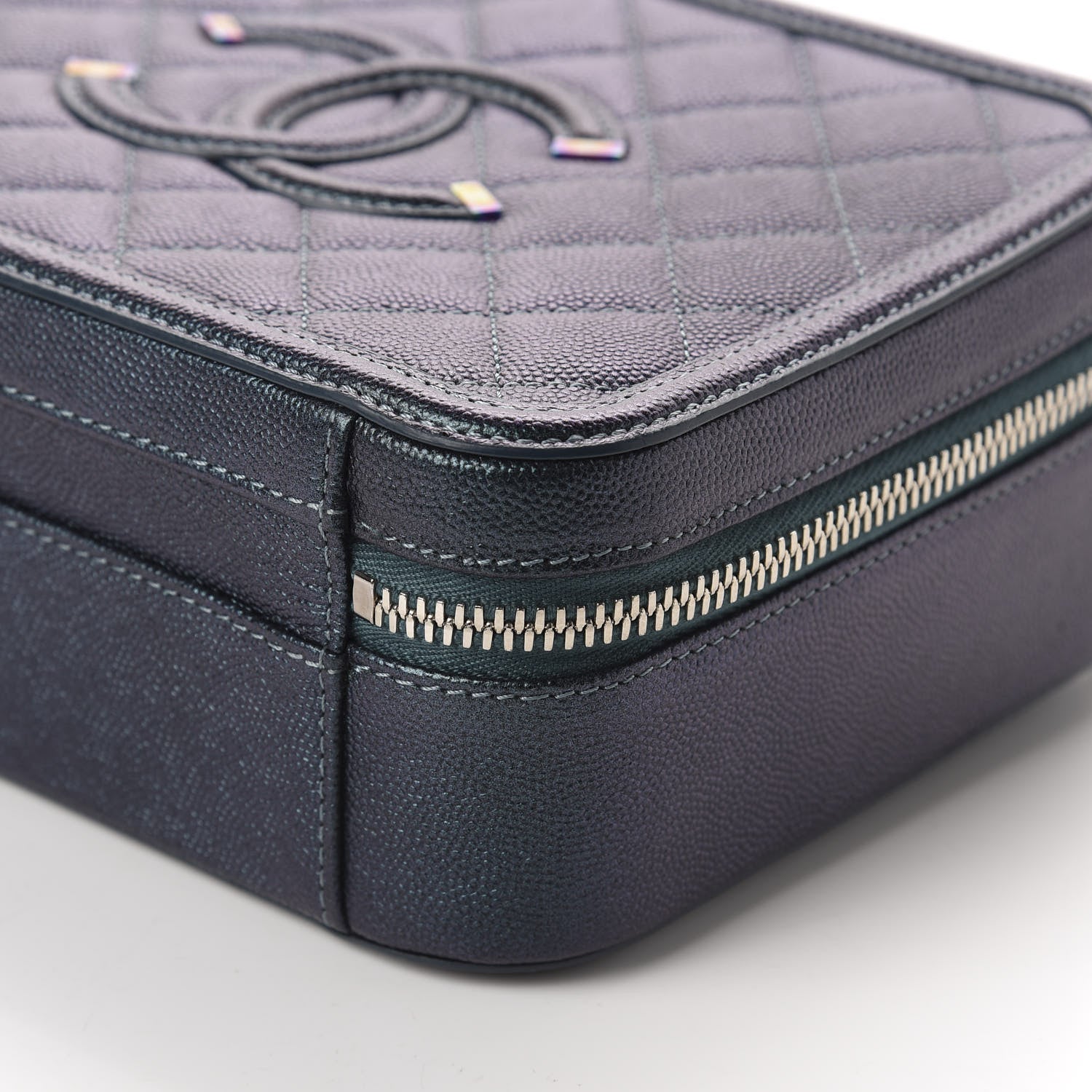 Chanel Iridescent Caviar Quilted Medium CC Filigree Vanity Case Dark Turquoise 7 of 11