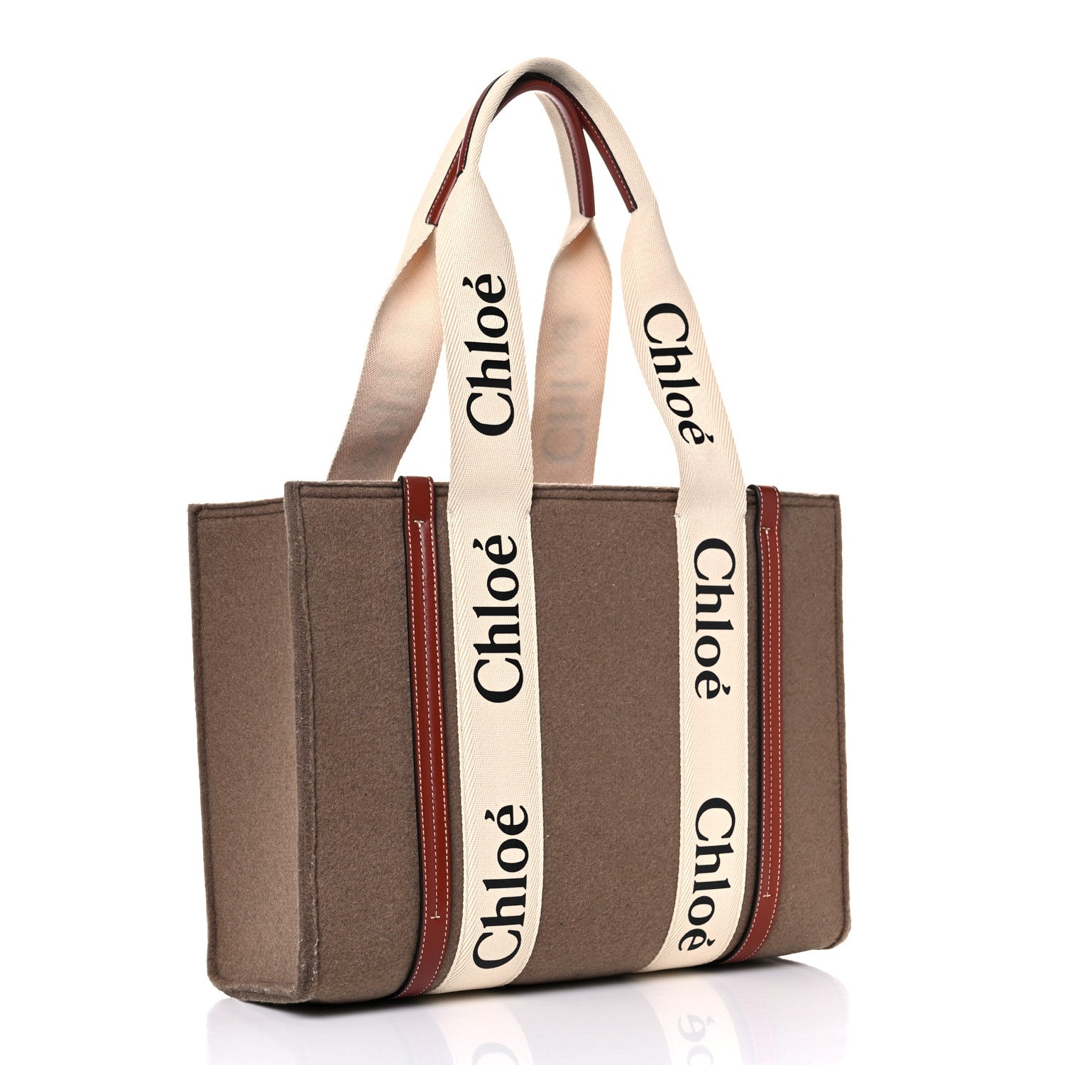 Chloe Felt Shiny Calfskin Medium Woody Ribbon Tote Light Brown 3 of 11