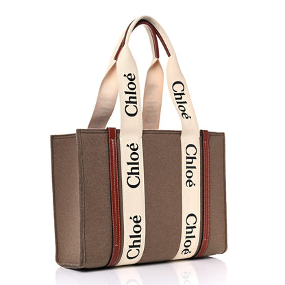 Chloe Felt Shiny Calfskin Medium Woody Ribbon Tote Light Brown 3 of 11