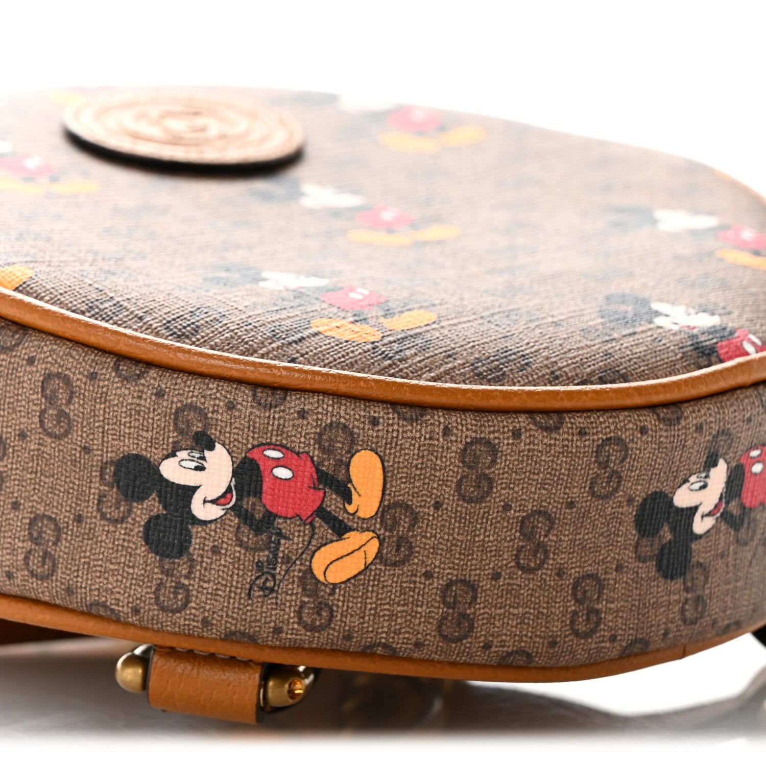 Gucci X DISNEY Mini Vintage GG Supreme Monogram Mickey Mouse Round Backpack Beige Vintage Sun Oil 9 of 12