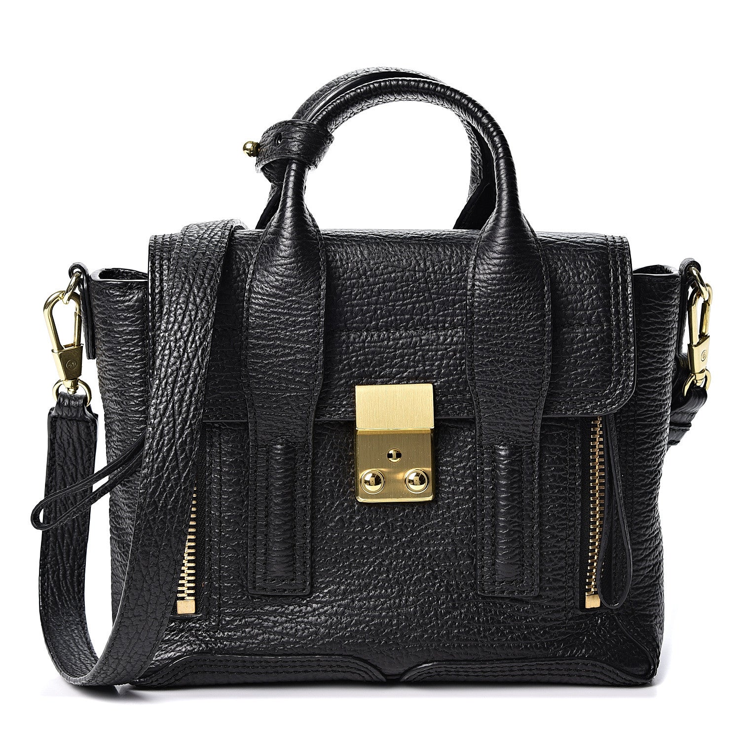 3.1 Phillip Lim 3.1 Textured Calfskin Mini Pashli Satchel Black 1 of 9