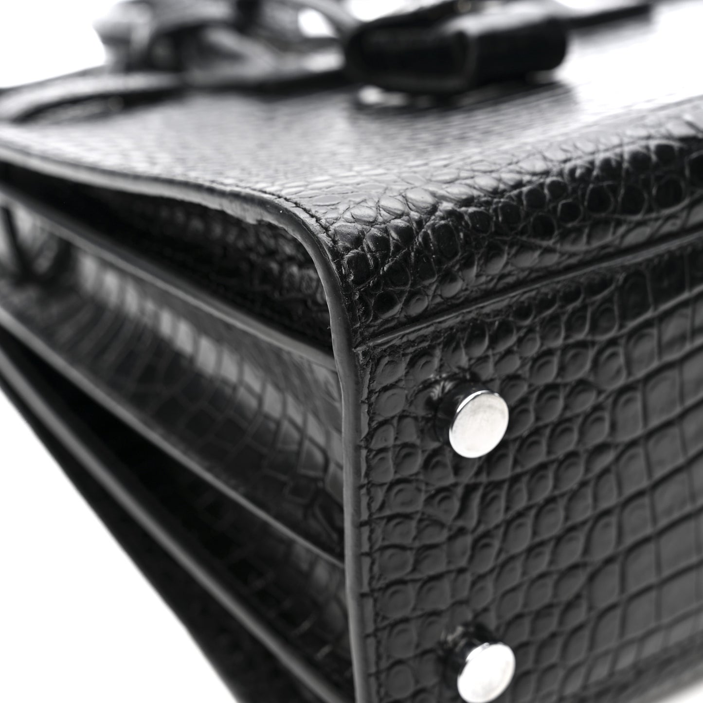 Calfskin Crocodile Embossed Baby Sac De Jour Black