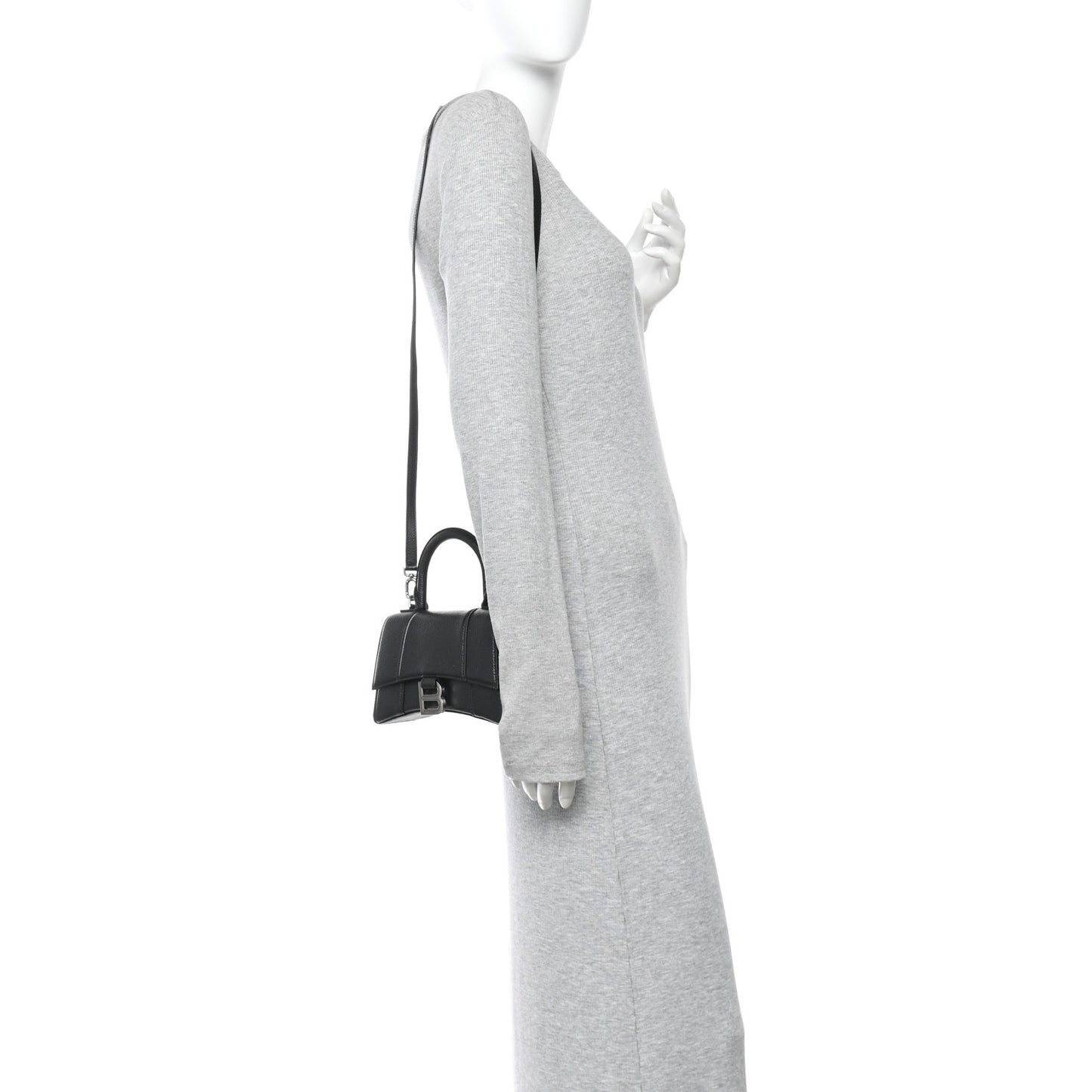 Grained Calfskin Hourglass Top Handle Bag XS Black