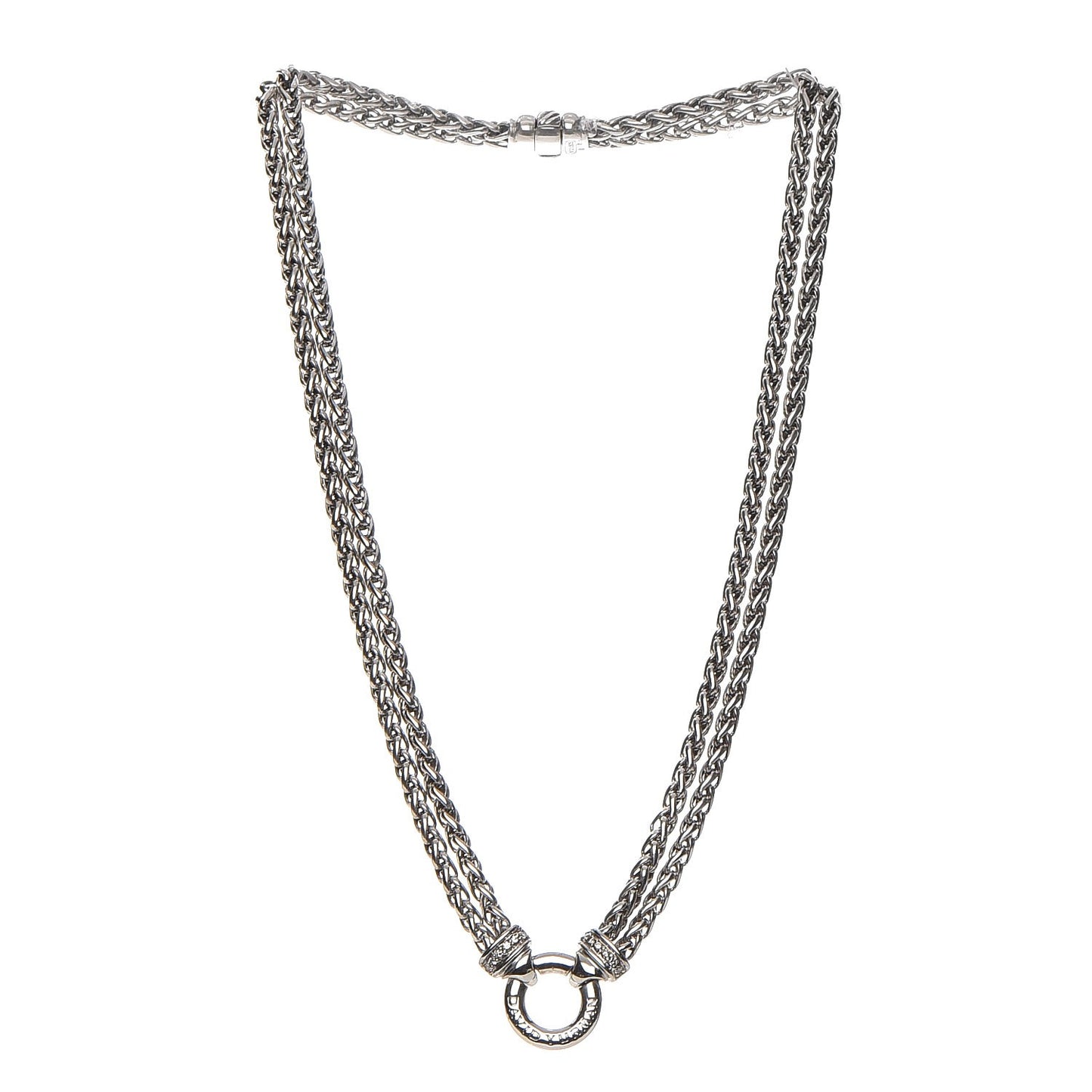 Sterling Silver Diamond 18mm Double Wheat Chain Necklace
