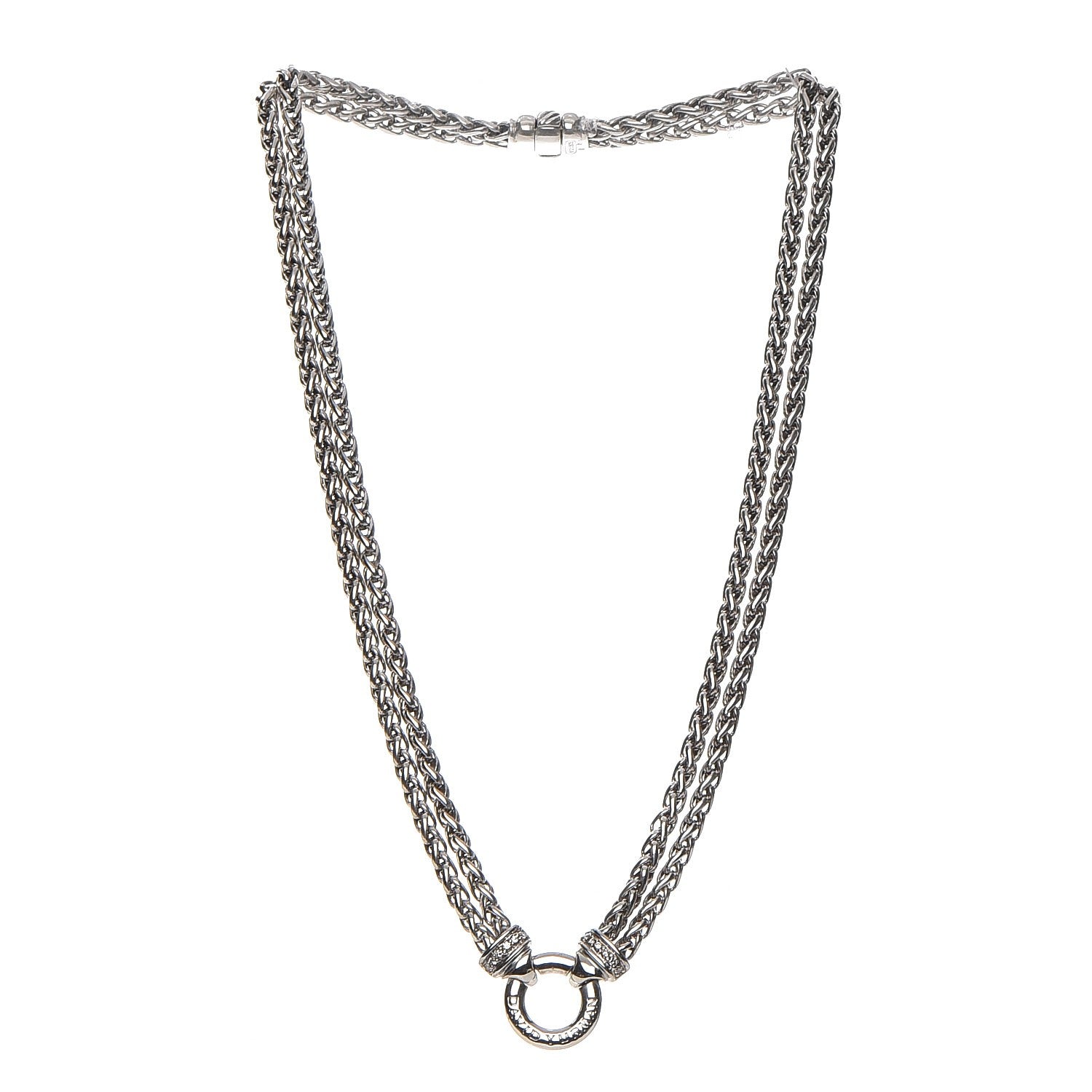 David Yurman Sterling Silver Diamond 18mm Double Wheat Chain Necklace 3 of 5