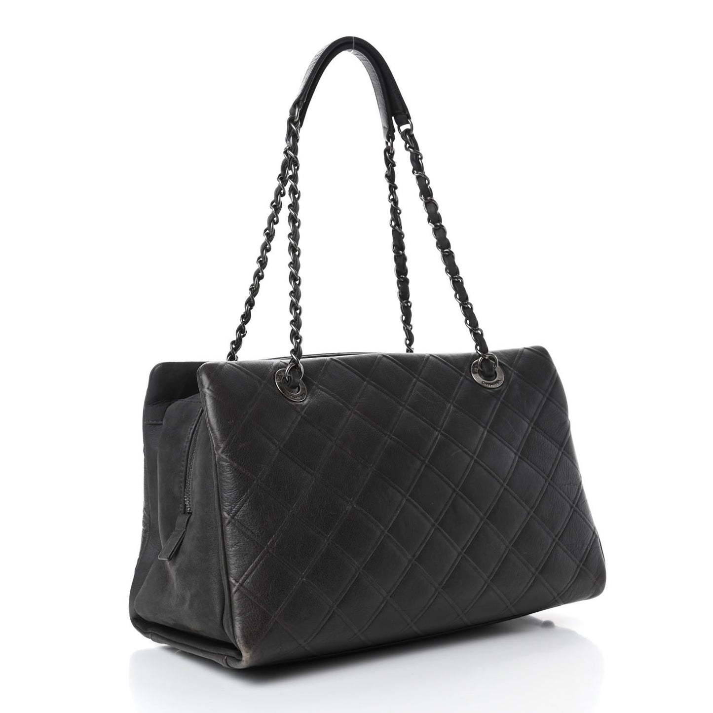 Calfskin Diamond Embossed Large CC Zip Shopping Tote Grey