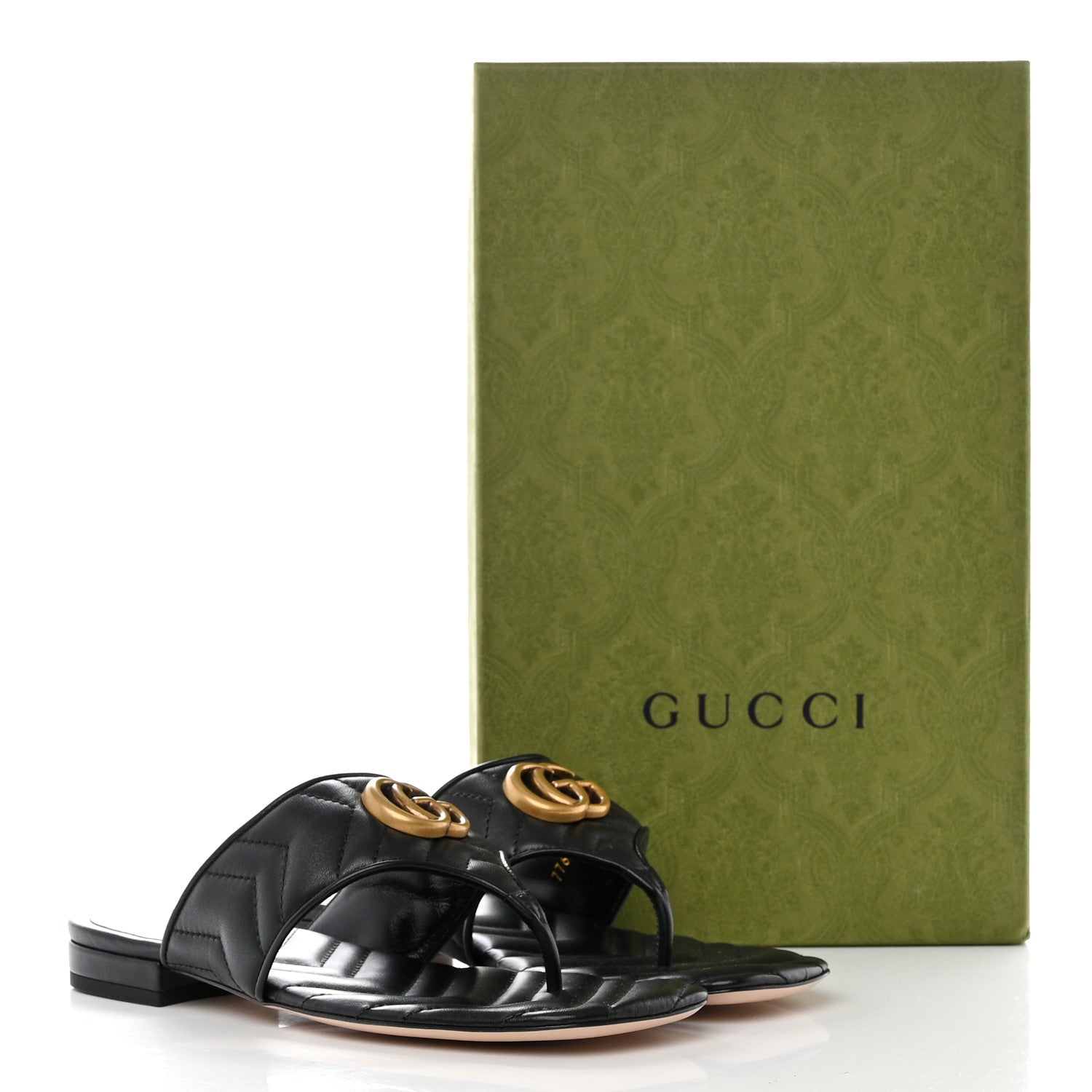Gucci Nappa Charlotte Double G Marmont Thong Sandals 37 Black 9 of 9