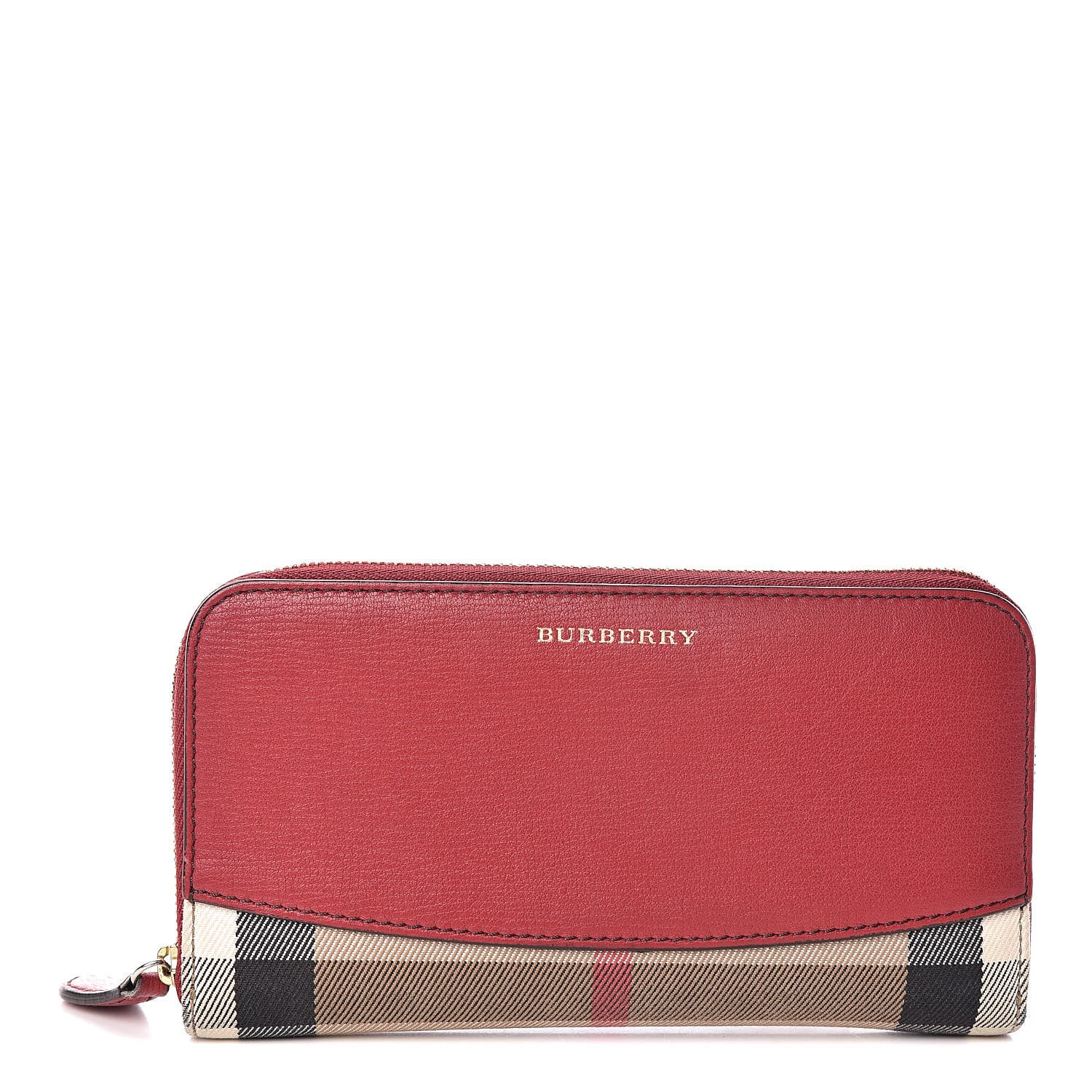 Burberry Calfskin House Check Elmore Zip Around Wallet Russet Red 1 of 6