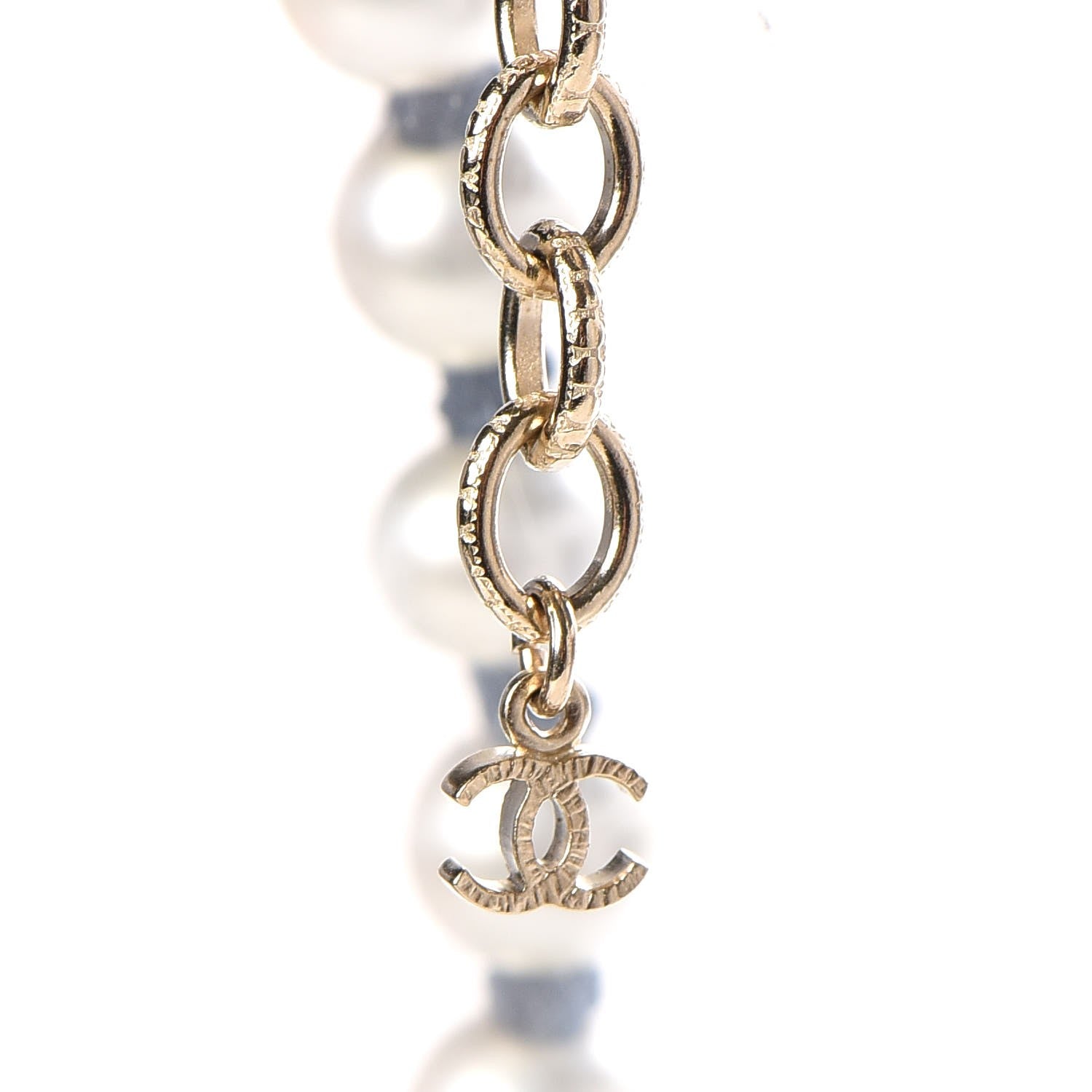 Chanel Pearl CC Long Necklace Gold Pearly White Black 6 of 8