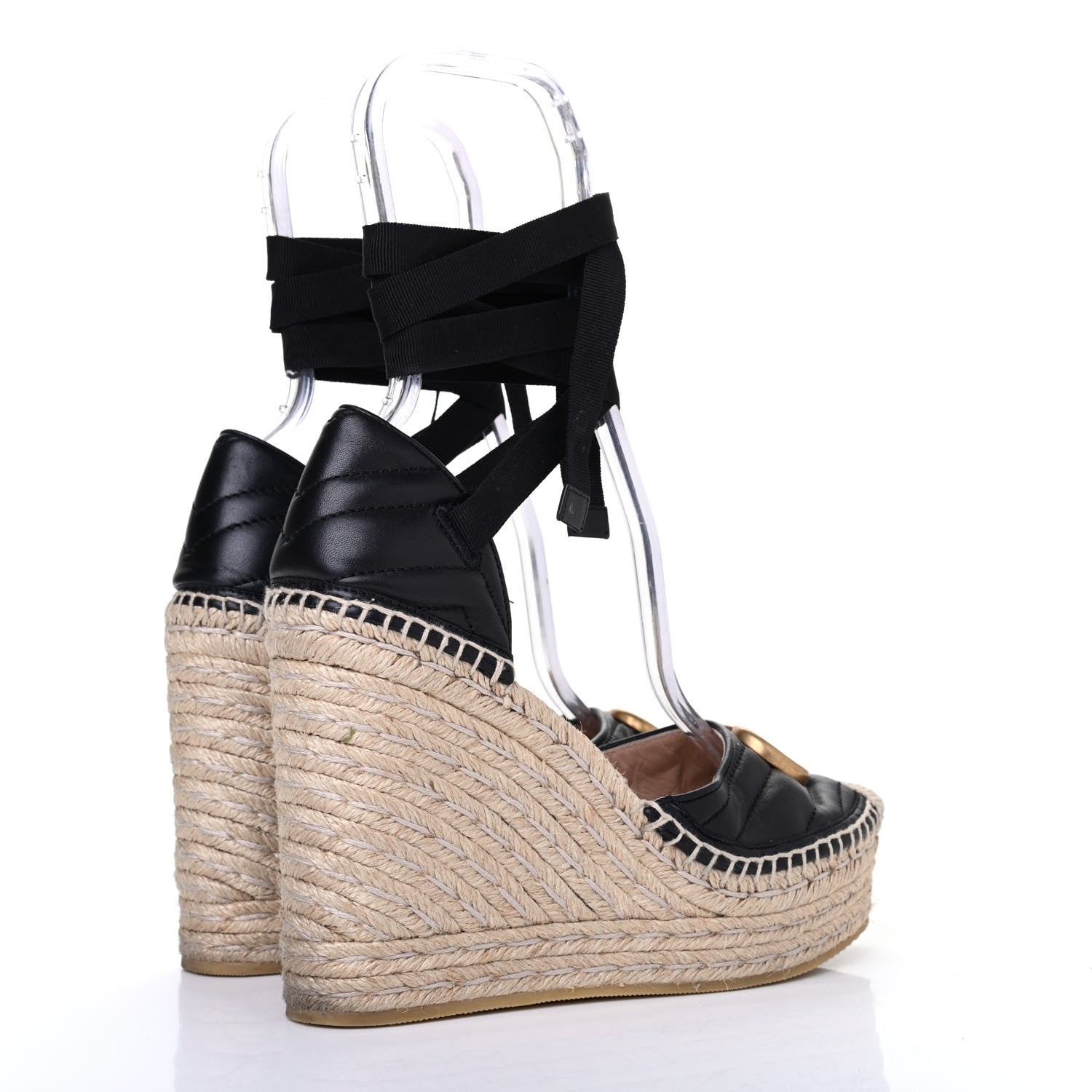 Gucci Nappa Matelasse GG Marmont Ankle Wrap Platform 35/120mm Espadrille Wedges 37.5 Black 3 of 4