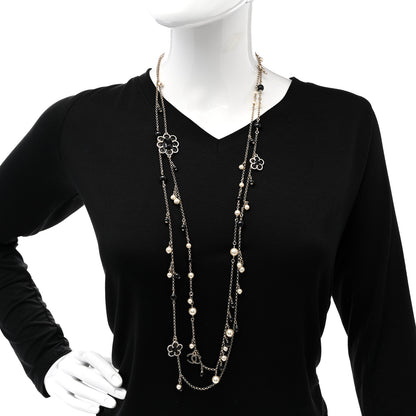 Chanel Pearl Crystal Flower CC Necklace Gold Black 2 of 7