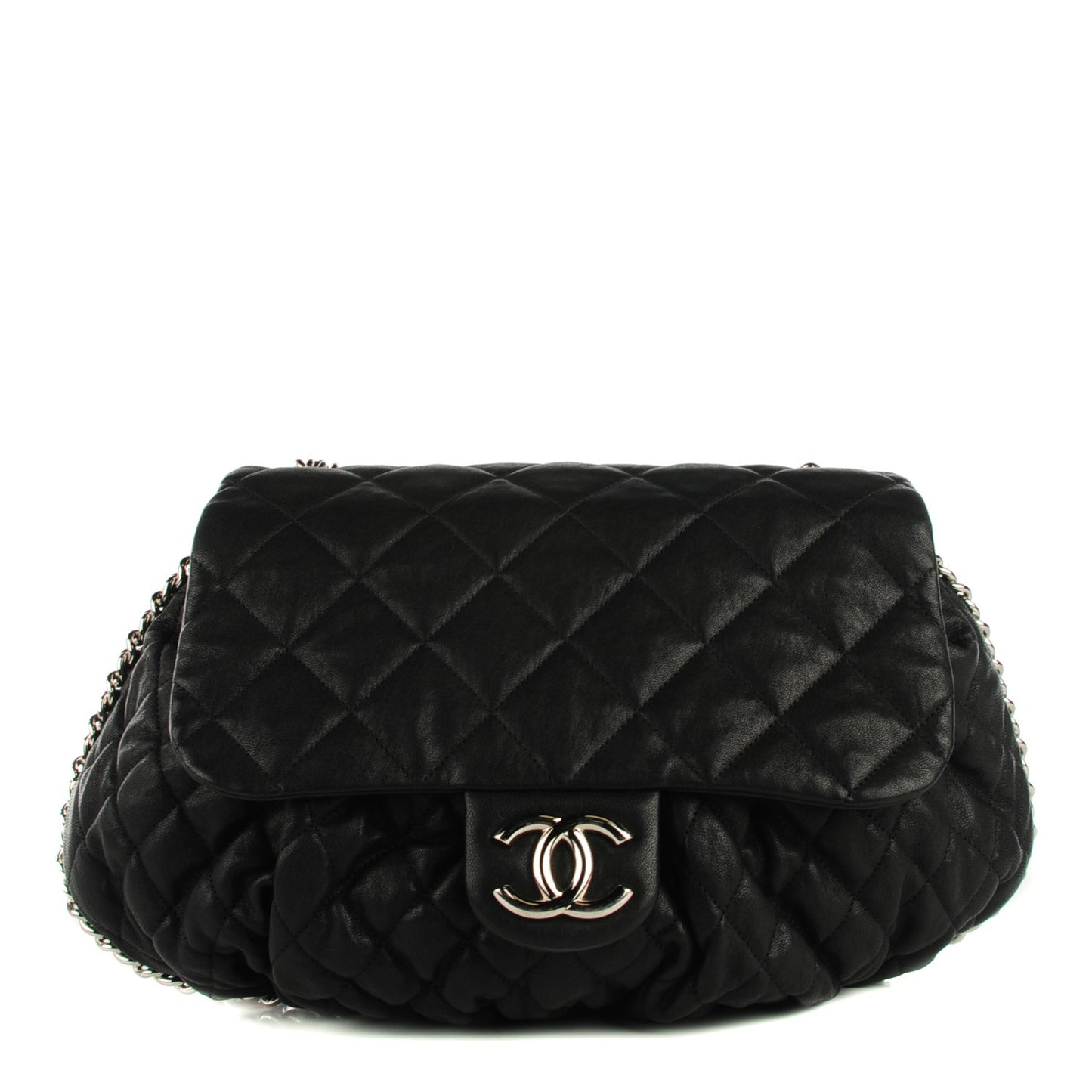 Washed Lambskin Quilted Large Chain Around Messenger Black