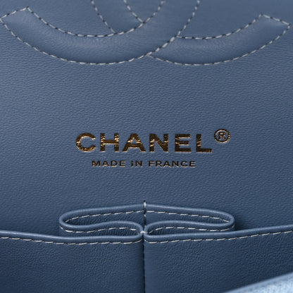 Chanel Printed Denim Quilted Medium Double Flap Light Blue 6 of 13