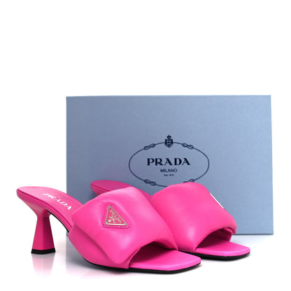 Prada Nappa Soft Padded Metal Triangle Logo 65mm Slide Sandals 41 Begonia Fluo 9 of 9