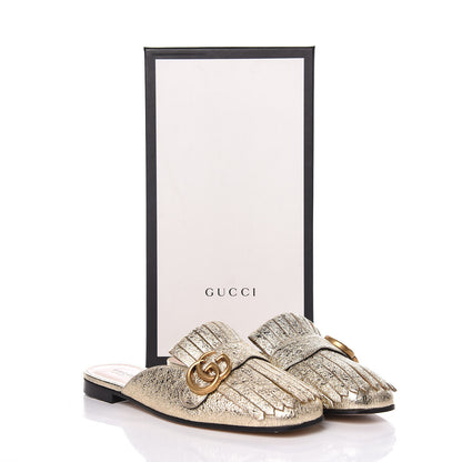 Gucci Galassia Womens GG Marmont Fringe Slippers 38.5 Platino 8 of 8