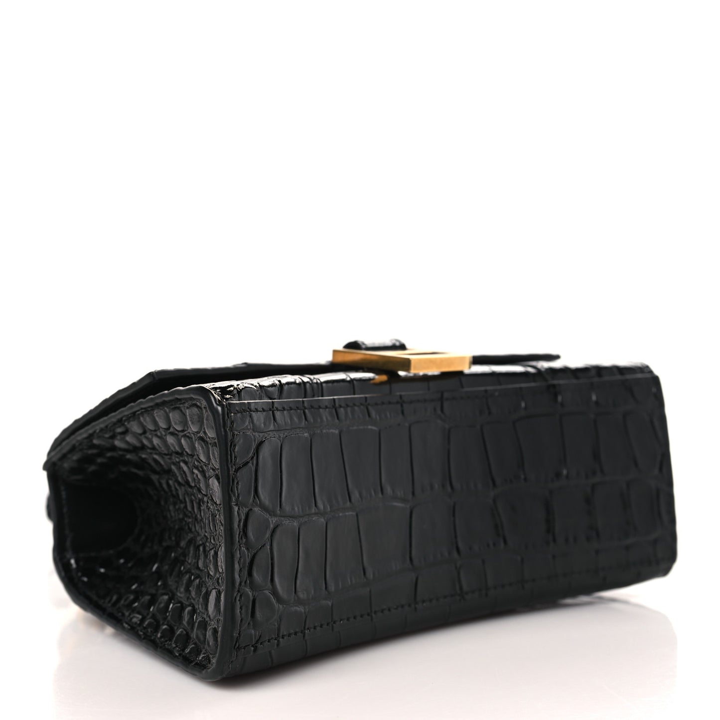 Shiny Calfskin Crocodile Embossed Hourglass Top Handle Bag XS Black