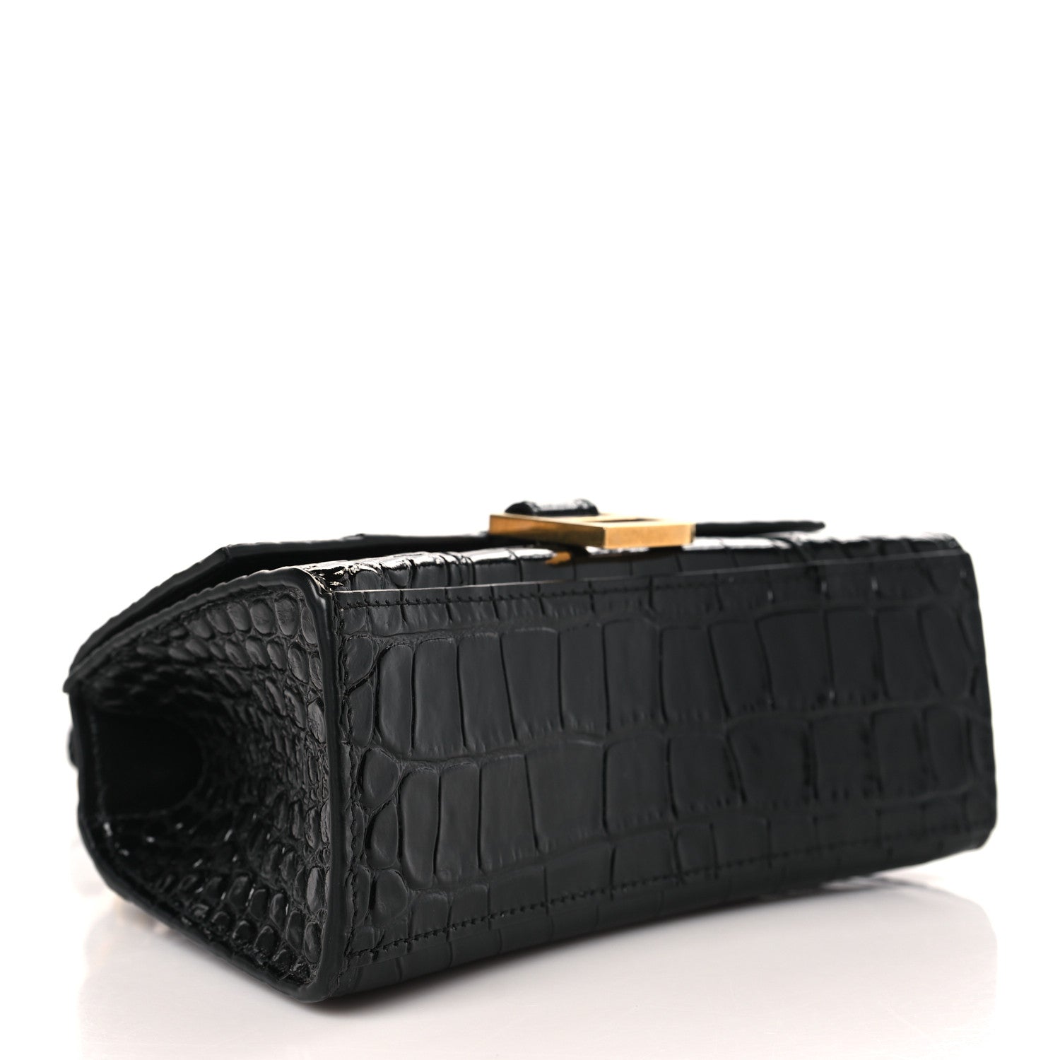 Balenciaga Shiny Calfskin Crocodile Embossed Hourglass Top Handle Bag XS Black 4 of 9