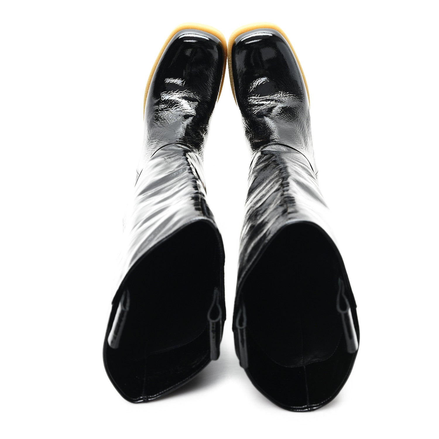 Miu Miu Crinkled Patent Calfskin Knee High Boots 37.5 Black