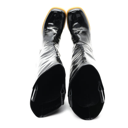 Miu Miu Crinkled Patent Calfskin Knee High Boots 37.5 Black 2 of 9