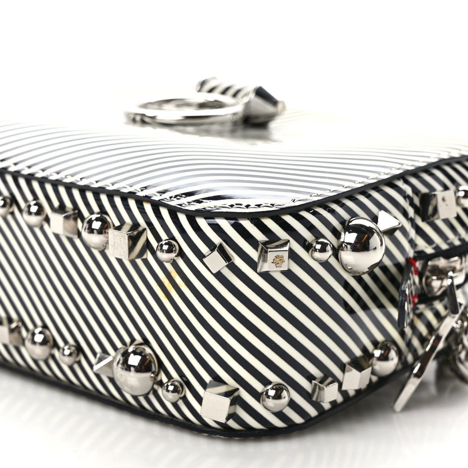 Christian Louboutin Patent Striped Spikes Mini Rubylou Crossbody Black White 8 of 8