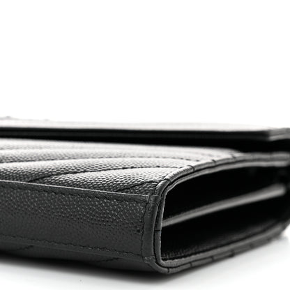 Saint Laurent Grain De Poudre Matelasse Chevron Monogram Monochrome Chain Wallet Black 10 of 10