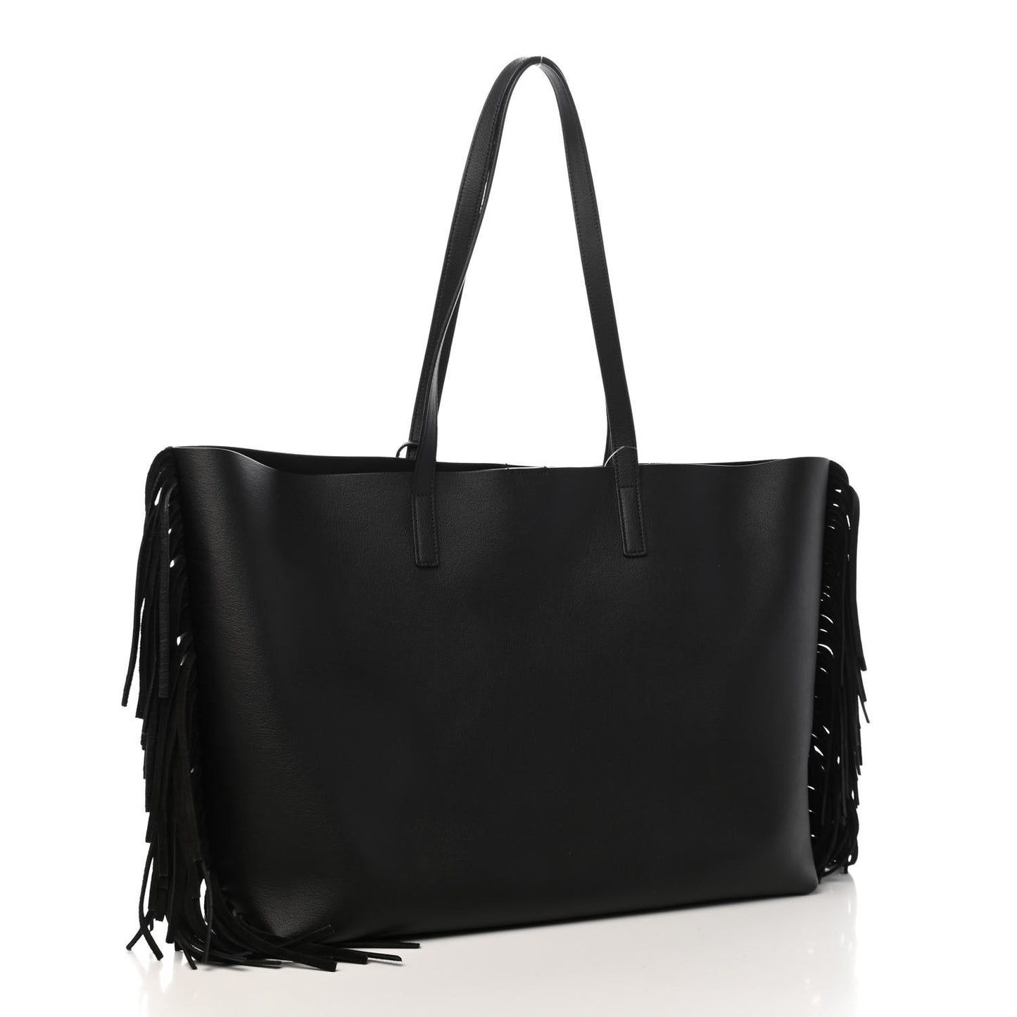 Calfskin Large Fringe Shopping Tote Black