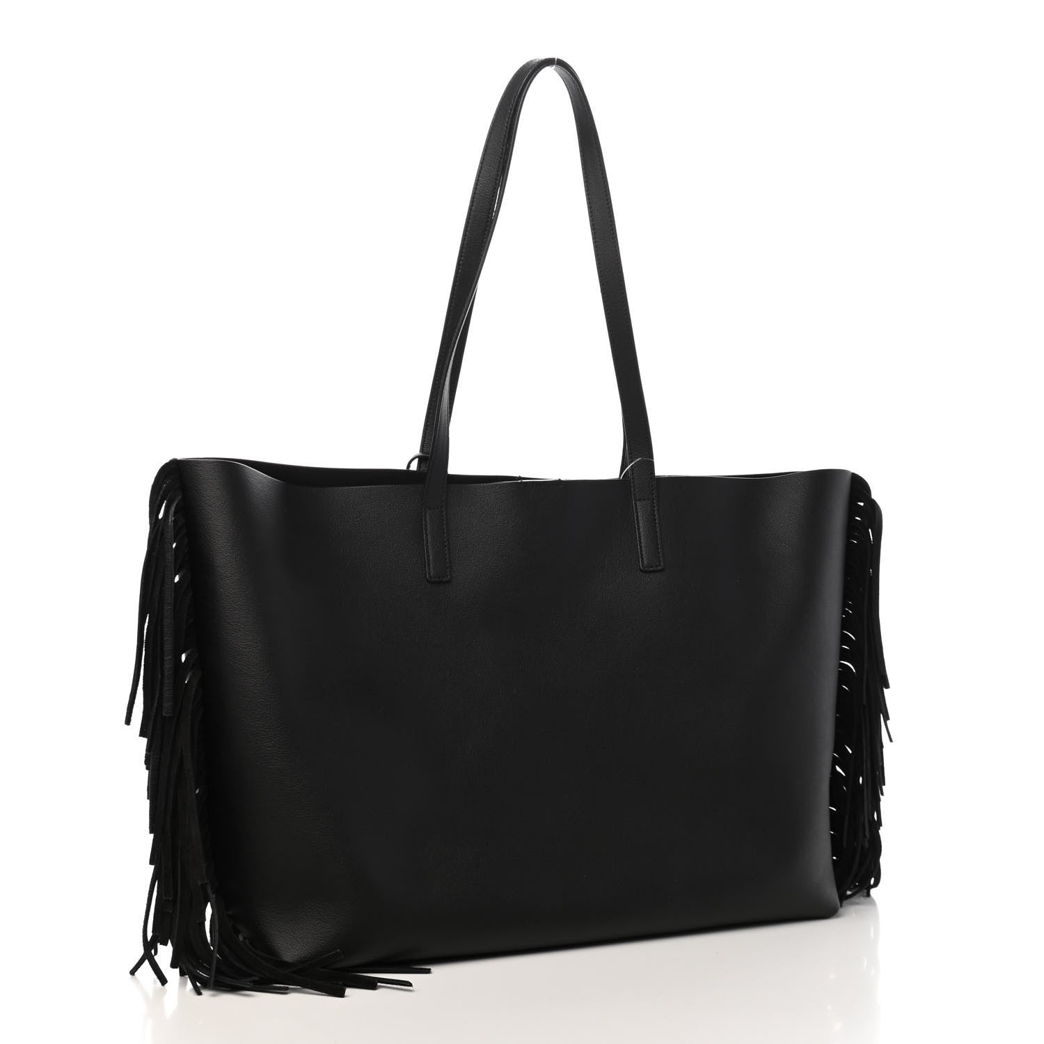 Saint Laurent Calfskin Large Fringe Shopping Tote Black 3 of 9